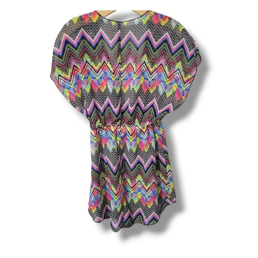 Miken Swim Women’s Multicolor Chevron Deep V-Neck Sleeveless Cover-Up – Size XS - Picture 3 of 9